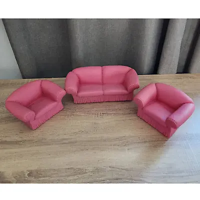 Buy Vintage Mattel 1988 Pink Vinyl Barbie Couch Chair Sofa Doll House Furniture Set  • 27.45£