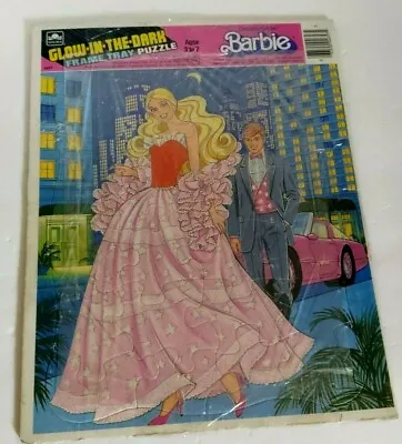 Buy Barbie Glow In The Dark Tray Puzzle 1986 Mattel Dream-Glow W Ken Dress Glows • 21.70£