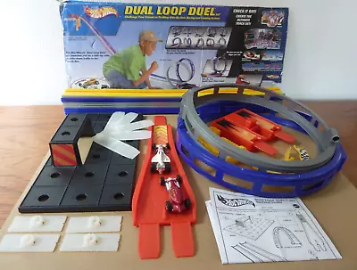 Buy Hot Wheels Dual Loop Duel Set 52577-0920 -2001 Track/cars/loops/merger/clamp VGC • 26.71£