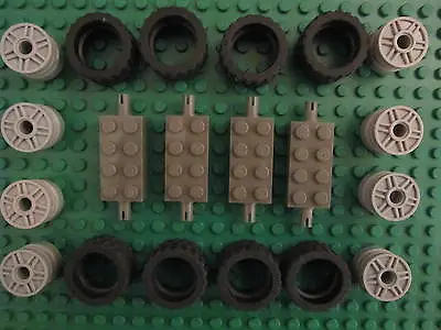 Buy Lego 8 X Light Grey Spoked Wheels With Black Tyres + 4 Axle Bricks 24 X 14mm • 2.49£
