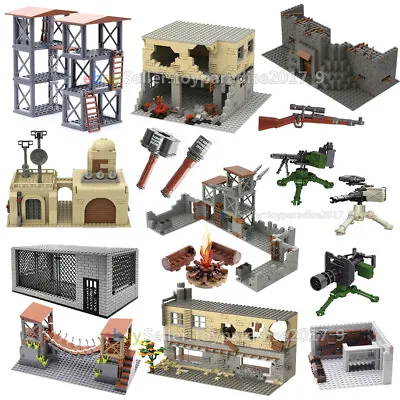 Buy MOC WWII Military Base Fortress Battle Scene House Tower Weapon Building Blocks • 8.48£