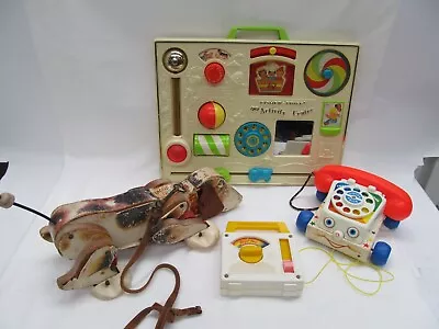 Buy 4 X Vintage Fisher-Price Wind-up Musicbox, Snoopy, Chatter Phone & Activity Cent • 19.99£