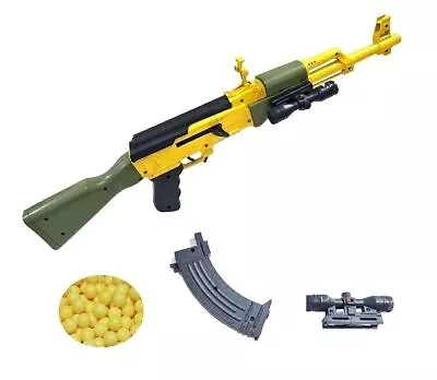 Buy Yellow Ak 47 Toy Gun/Shooting Gun For Kids With Laser Light And 500 Bullets Gun • 50.63£