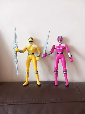 Buy Yellow & Pink Power Rangers Time Force Figures With Weapons Bandai • 10.95£
