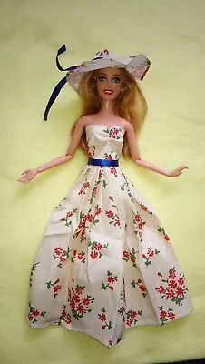 Buy Barbie Dolls Dress + Hat Princess Ball Gown Summer Flowers Country House Style #F • 6.06£